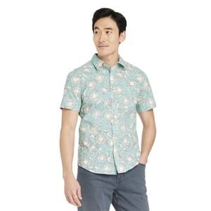 NWT Goodfellow Slim Fit Aqua Floral‎ Button Down Short Sleeve Shirt 100% Cotton